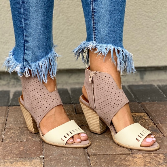 Two Tone Whipstitched Ankle Cuff Peep Toe Shootie - Picture 3 of 8